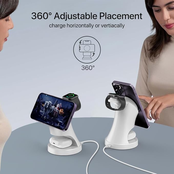 3 in 1 Wireless Charging Station for Apple DevicesMagsafe Charger for IPhone17 16 15 14 13 12 Pro/Max/Plus/Mini Wireless Charger Station for AirPods 2/3/4Pro iWatch Ultra11/10/9/8/7/SE/6/5/4/3/2