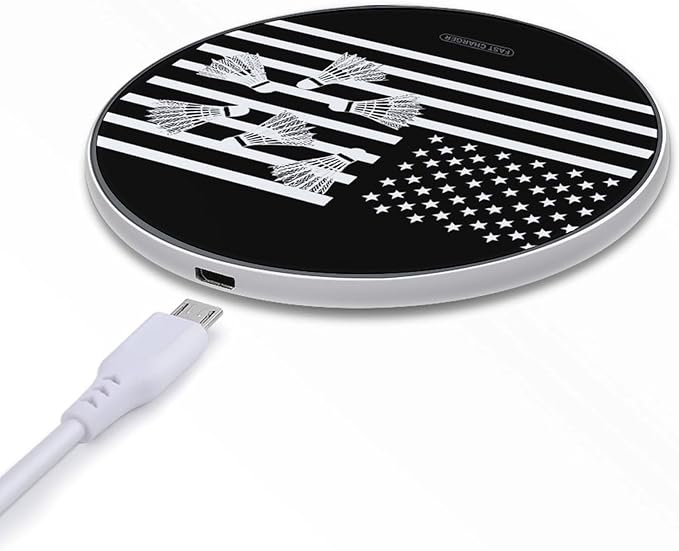 U.S.A. Flag with Badminton Phone Charger Magnetic Charging Pad Anti-Slip with USB Cable