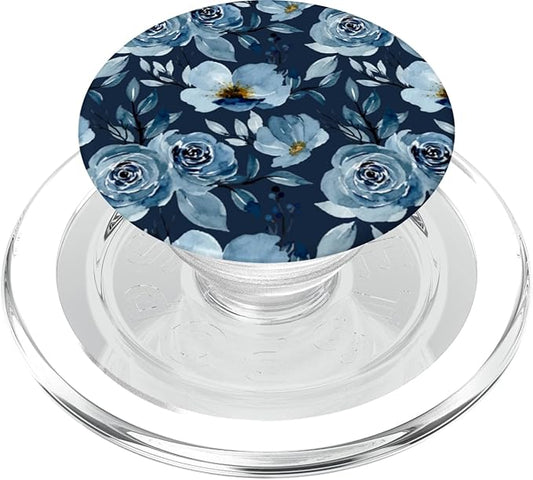 Blue Watercolor Flower Pattern PopSockets PopGrip for MagSafe
