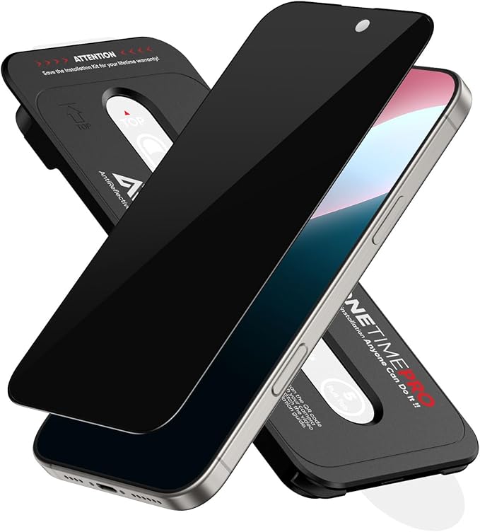 FLOLAB NanoArmour ONETIME PRO for iPhone 16 Plus Privacy Screen Protector Anti-Reflective Infinity Edge-to-Edge Anti-Spy Tempered Glass Reinforced Edges Smooth Easy Install Dust-Free