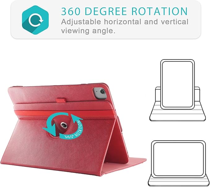 Case Compatible with Tablet iPad Pro 13 inch 7th Generation M4 2024iPad Air 13 inch M2 2024Cover 360° Rotating Stand PU Leather for iPad Pro 12.9 inch 6th/5th /4th/3rd GenRed