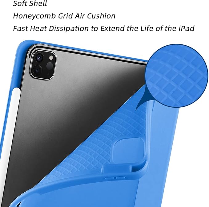 SIWENGDE Cases for iPad Pro 12.9 Case 6th/5th/4th Generation (2022/2021/2020) with Pencil Holder [Apple Pencil Wireless Charging] Soft TPU Smart Tri-fold Stand Protective Cover(Blue)