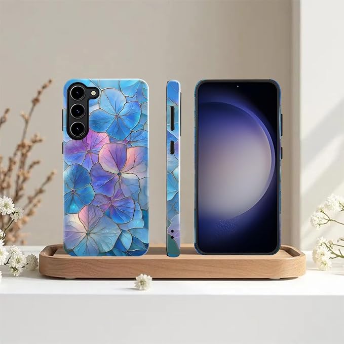 Blue Hydrangea Floral Stained Glass Aesthetic