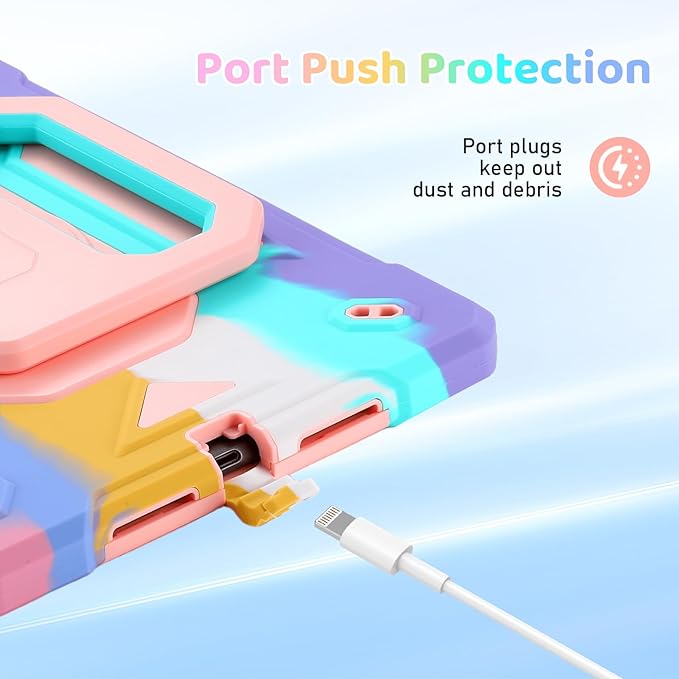 Case for iPad (A16) 2025 11th Gen 10.9'' iPad 10th Generation 2022 10.9'' with Tempered Glass Screen Protector Rugged Kid Case with Shoulder Strap/Pencil Holder/Folding Stand (Rainbow)
