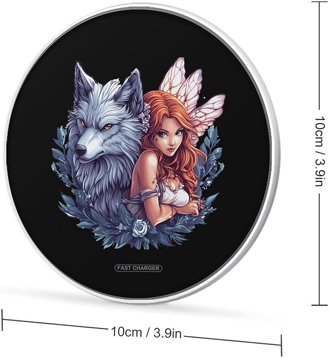 Fairy and Wolf Wireless Charger Anti-Slip Wireless Charging Pad Slim Charger Mat for Men Women