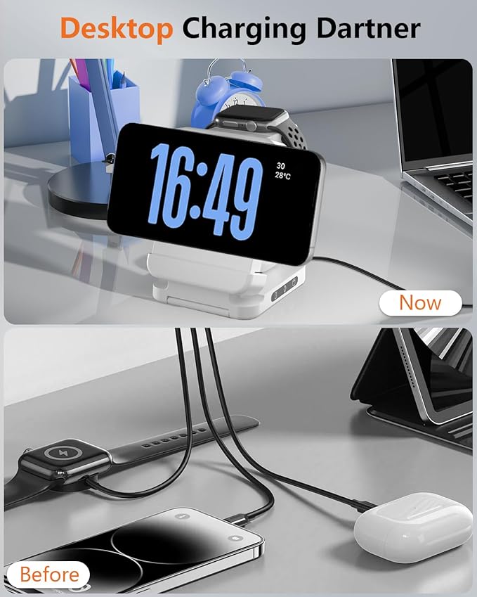3 in 1 Foldable Wireless Charger 15W Qi2 Magnetic Charger Stand for iPhone &amp Samsung Apple Watch &amp Galaxy Watch AirPods &amp Galaxy Buds Travel-Friendly 25W PD Adapter Included
