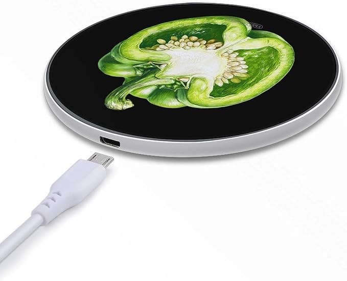 Green Bell Pepper Fast Portable Charger 10W Funny Graphic Phone Charging Pad with USB Cable