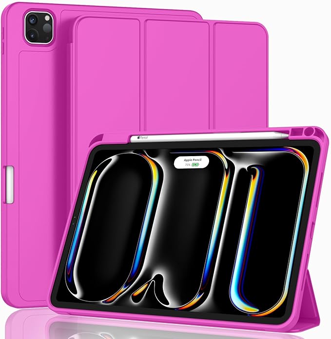 ZryXal iPad Pro 11 Inch Case (M5) 2025/ (M4) 2024 (Model: A2836/A2837/A3006) Trifold Stand Smart Cover with Pencil Holder and Soft TPU Back Auto Wake/Sleep (Deep Pink)