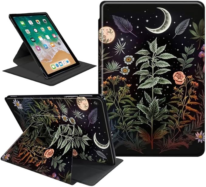 Case for Kindle Fire HD 10 Tablet Case (13th Generation2023 Released)360 Degree Rotating Folio Stand Leather Smart Cover for Amazon Fire HD 10 13th Gen 10.1-Flowers Plants Moon Night