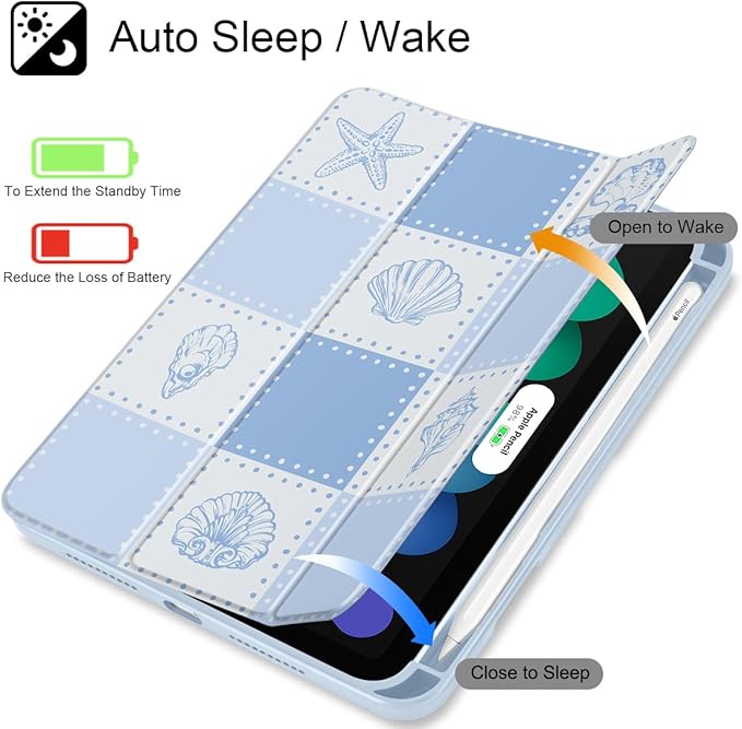May Chen Slim Case for iPad mini 7 (A17 Pro 7th Generation) 2024 / iPad mini 6 (6th Gen) 8.3 Inch [Built-in Pencil Holder] Shockproof Cover Clear Clear Back Shell Auto Wake/Sleep Blue Checkered