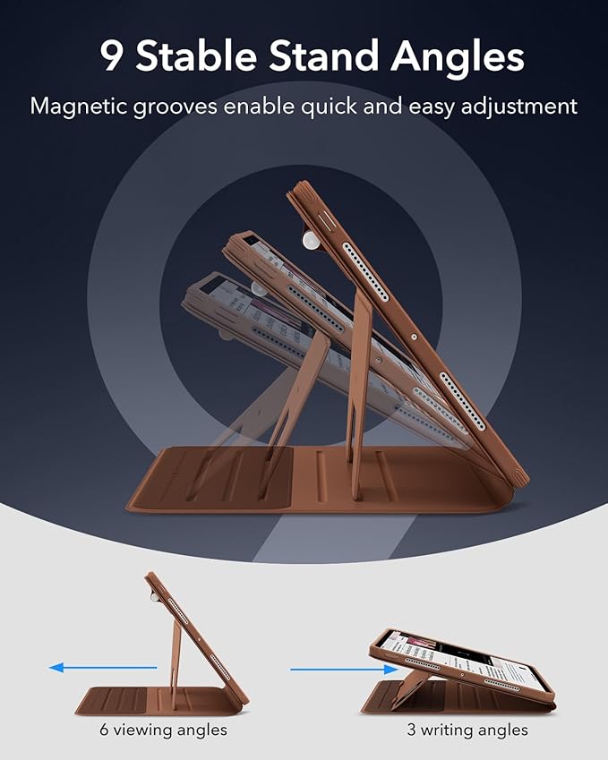 ESR for iPad Pro 13 Inch Case (M5/M4) 2025/2024 Rotating Case with Removable Magnetic Cover Adjustable Portrait/Landscape Stand 9 Standing Angles Shift Series Brown