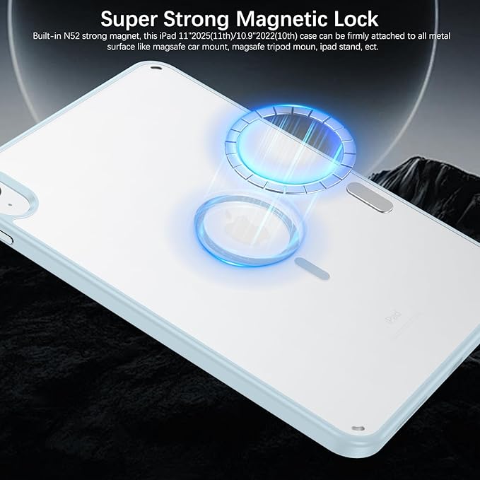 YINLAI Case for iPad (A16) 11th Generation 11 Inch 2025 iPad 10th Generation 10.9 Inch 2022 Magnetic [Compatible with Magsafe] Slim Translucent Matte Men Shockproof Protective Back Cover Cyan Blue
