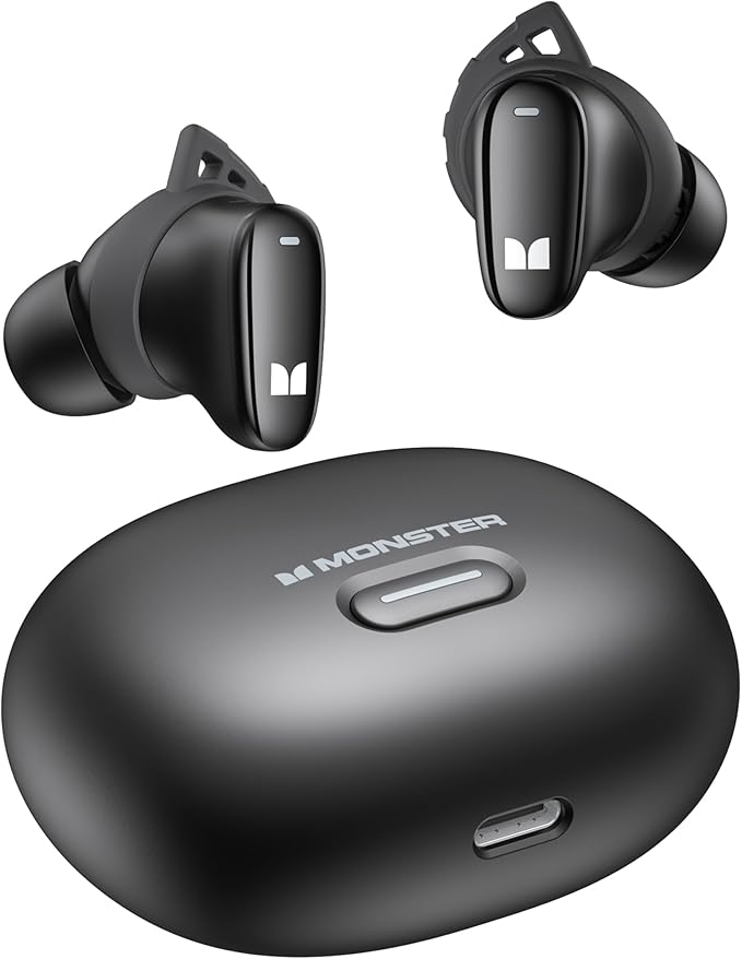 Monster N-Lite 206 Wireless Earbuds Bluetooth 5.4 in Ear Headphones Bluetooth Ear Buds Built-in Microphone Touch Control Comfortable Fit USB-C Fast Charging IPX6 Waterproof 25H Playtime Black