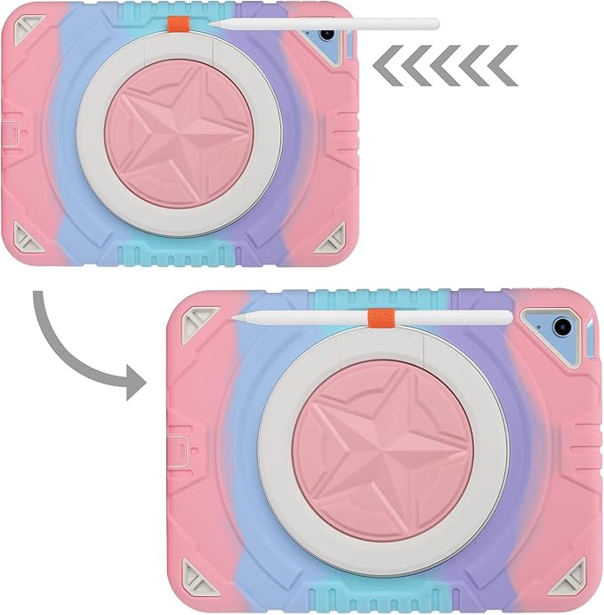 XZC Case for iPad (A16) 11th Generation 11 Inch 2025/ iPad 10th Generation 10.9 Inch 2022 Heavy Duty Shockproof Rugged Cover with Rotating Stand/Pencil Holder/Carrying Shoulder Strap (Pink)