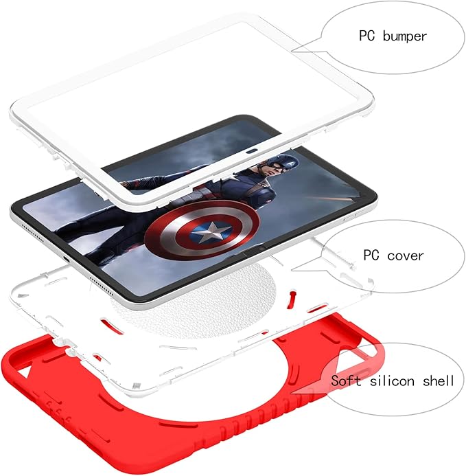 XZC Case for iPad (A16) 11th Generation 11 Inch 2025/ iPad 10th Generation 10.9 Inch 2022 Heavy Duty Shockproof Rugged Cover with Rotating Stand/Pencil Holder/Carrying Shoulder Strap (Red)