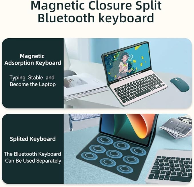 Galaxy Tab S7FE/S8 Plus/S7 Plus Case with Keyboard and Mouse Candy Detachable Magnetic Keyboard Case with Mouse&ampS Pen Holder for Galaxy Tab S8+ /S7 FE /S7+ Tablet (Teal)