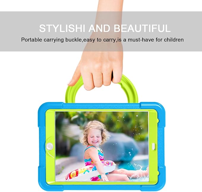 Compatible with Apple iPad mini 1/2/3 Tablet CaseRugged Kids Case with Stand Lightweight Shockproof Kids Friendly Tablet Cover Blue+Grass Green
