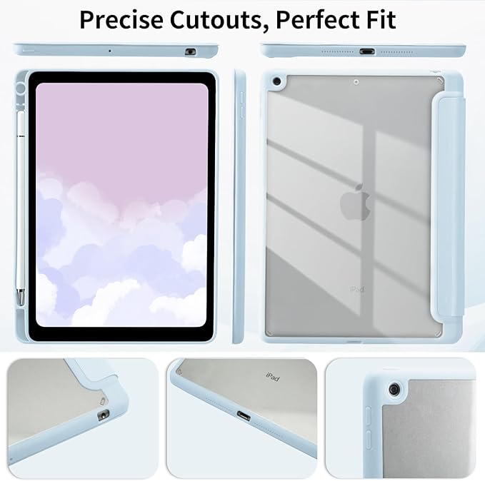 Sea Turtle Case for iPad 9th/7th/8th Generation(2021/2020/2019 10.2 Inch) with Pencil Holder Foldable Blue Leather Cartoon Animal Cover Clear Back Shell Auto Wake/Sleep