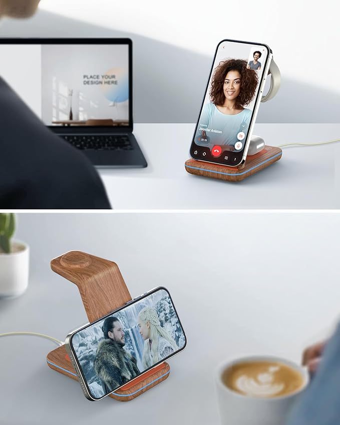 JoyGeek 3 in 1 Charging Station for Apple Devices Wireless Charger Stand for iPhone 17/16/15/14/13/12/11/SE/X Pro Max Plus - Apple Watch 11/10/9/Ultra 2/8/SE/7/6/5 - AirPods Pro 2/3/2