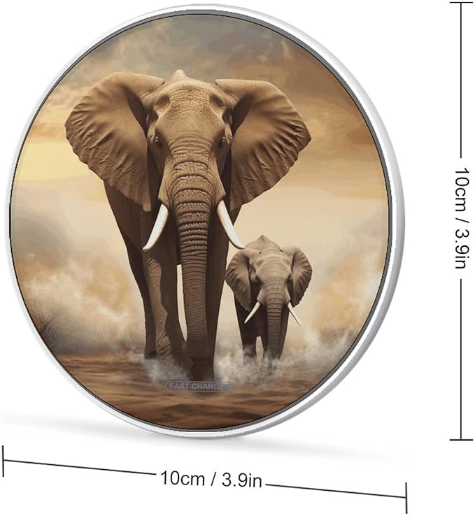 Elephant and Baby Elephant Wireless Charger Fast Wireless Charging Pad with USB Cable 10W Anti-Slip Magnetic Wireless Charger Portable Slim Charger Puck Travel Charging Station