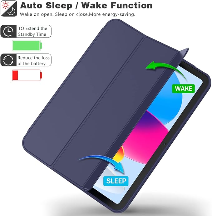 iMieet (A16) Case 11-Inch 2025 / 10th Generation Case 10.9 Inch 2022 with Pencil Holder Trifold Stand Smart Cover with Soft TPU BackAuto Wake/Sleep(Dark Blue)