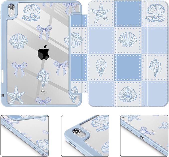 May Chen Case for iPad Air 13 Inch M4 2026 M3 2025 M2 2024 [Built-in Pencil Holder] Shockproof Cover with Clear Transparent Back Shell Auto Sleep/Wake Cover Blue Checkered
