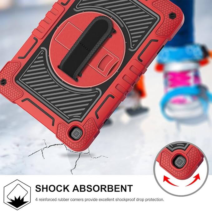 Tablet Case for Honor Pad X8 AGM3-W09HN 10.1 inch Tablet Shockproof Cover with 360° Rotating Stand and Wrist Strap Shoulder Strap Large Red+Black