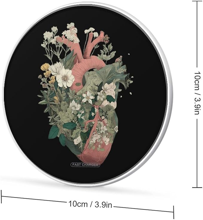 Botanical Heart Fast Portable Charger 10W Funny Graphic Phone Charging Pad with USB Cable