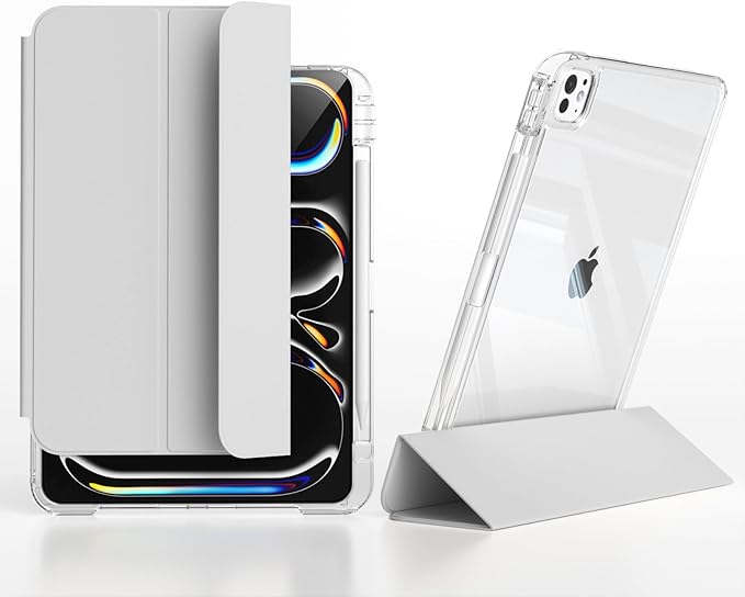 Slim Case for iPad Pro 11 Inch 4th/3rd/2nd Generation (2022/2021/2020) Clear Case with Pencil Holder Slide to Separate Auto Sleep/Wake Detachable Trifold with Stand Leather Cute Cover (Grey)
