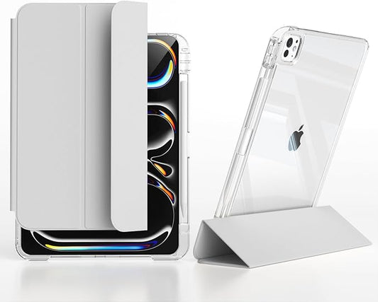 Slim Case for iPad Pro 11 Inch 4th/3rd/2nd Generation (2022/2021/2020) Clear Case with Pencil Holder Slide to Separate Auto Sleep/Wake Detachable Trifold with Stand Leather Cute Cover (Grey)