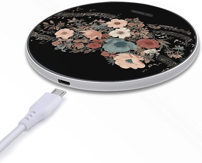 Musical Notes Florals Fast Portable Charger 10W Funny Graphic Phone Charging Pad with USB Cable