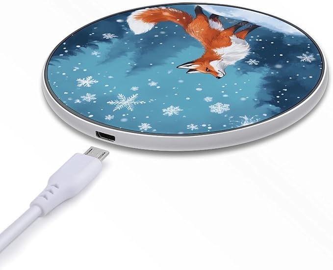 Red Fox Snowy Wireless Charger Anti-Slip Wireless Charging Pad Slim Charger Mat for Men Women