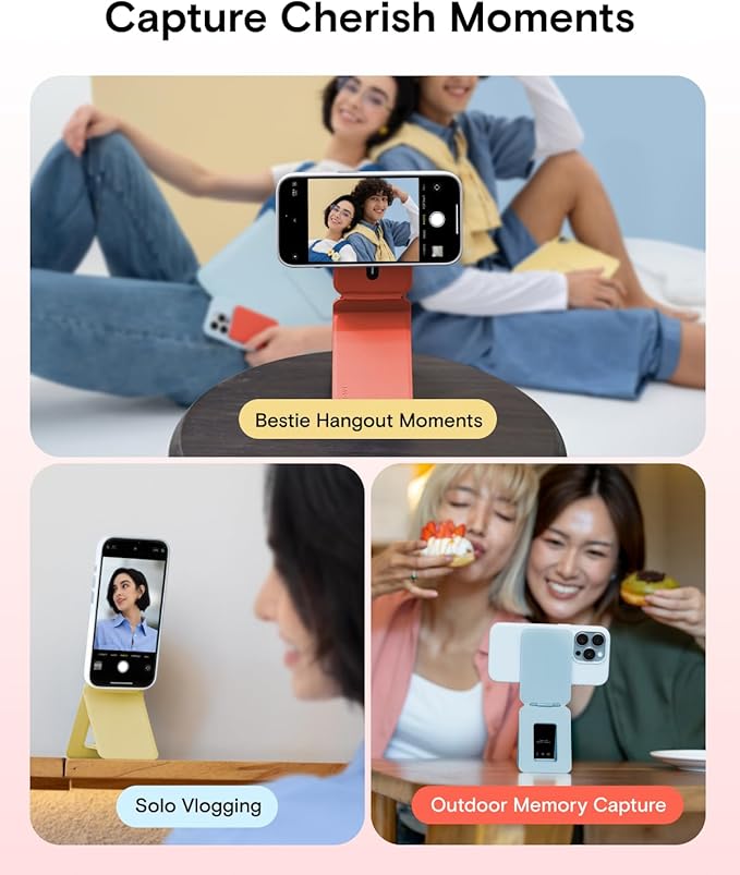 MOFT Phone Stand Magnetic Phone Tripod Stand Stain-Resistant MOVAS Leather &amp Angle Adjustment &amp Strong Magnets Tripod for iPhone 17/16/15/14/13/12 (Included Metal Ring)-Sunset