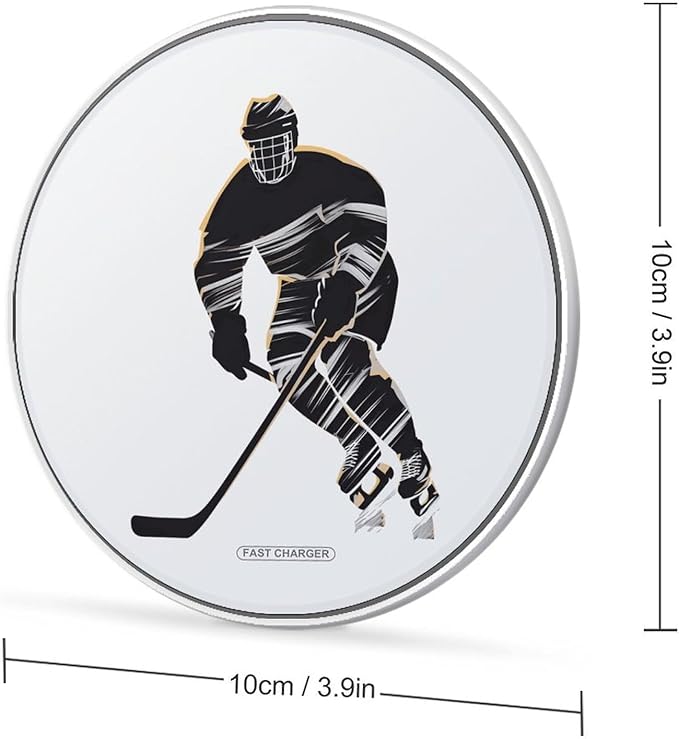 Ice Hockey Player Wireless Charger Portable Cordless Charger Round Wireless Charging Pad Phone Charger