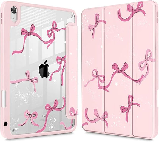 Tuiklol Case for iPad 11 inch (A16 Chip) 2025 Generation 11th / iPad 10.9 inch 2022 10th Gen Buit in Pencil Holder with Shockproof Cover Clear Transparent Back Shell Auto Wake/Sleep Bow-Pink