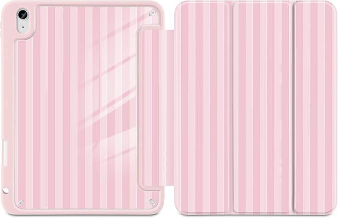MecBevia Case for iPad Air 11-inch M4 2026 / M3 2025 / M2 2024 Slim Protective Cover with Built-in Pencil Holder Auto Wake/Sleep Pink Stripes