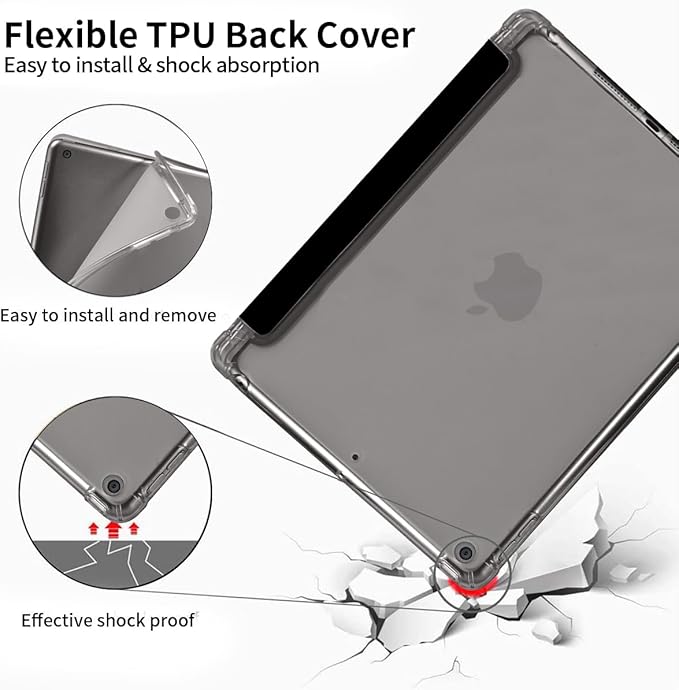 Idocolors Cute Bowknot Pad Case for 10.2 Inch iPad 9th/7th/8th Generation Clear TPU Smart Stand Back Cover with Pencil Holder Auto Wake/Sleep Foldable Shockproof Protective iPad 2021/2020/2019 Case