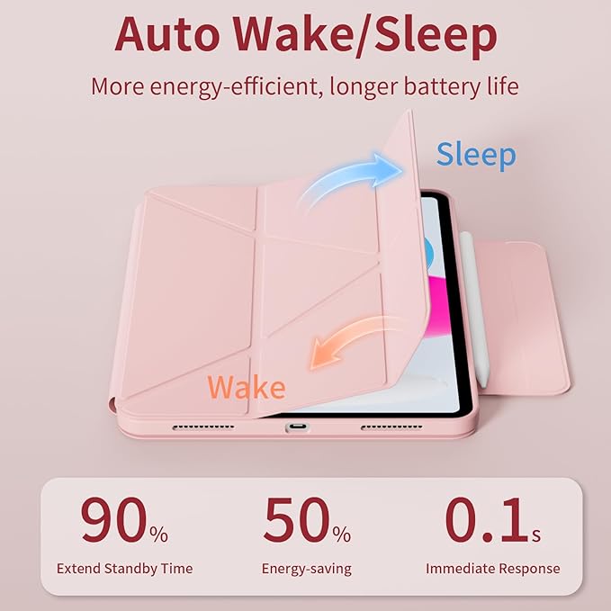 KENKE Magnetic Detachable Case for iPad A16 11th/10th Generation (11/10.9-Inch 2025/2022) with Pencil Holder 3+Y-Stand Removable 360° Rotating Clear Cover with Transparent Hard Back Pink