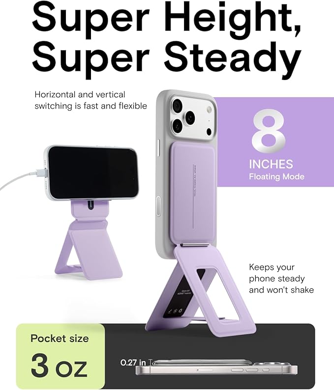 MOFT Phone Stand Magnetic Phone Tripod Stand Stain-Resistant MOVAS Leather &amp Angle Adjustment &amp Strong Magnets Tripod for iPhone 17/16/15/14/13/12 (Included Metal Ring)-Peony