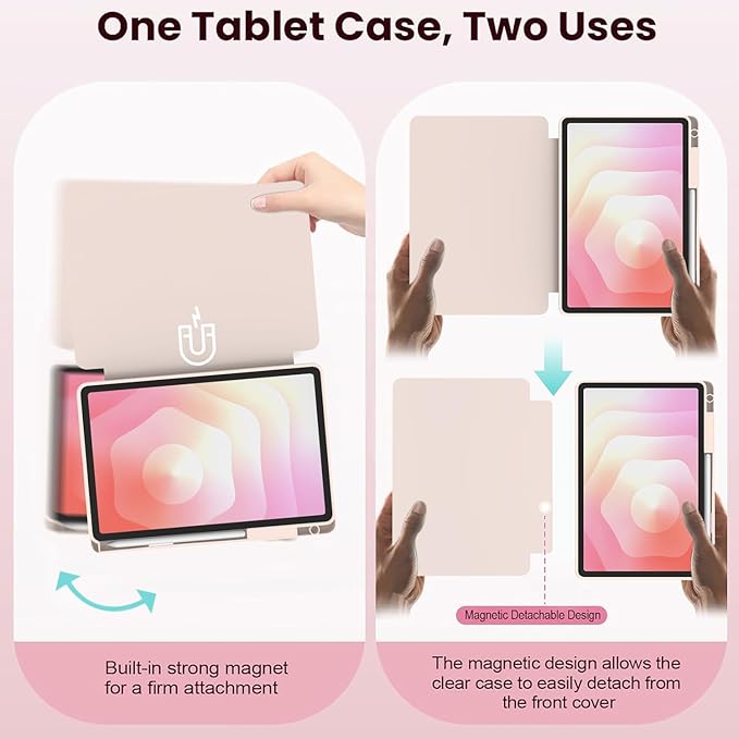 for Samsung Galaxy Tab S11 Tablet CaseMagnetic Split Acrylic Case with Pen SlotPU Leather MaterialDetachable StandSlim Protective Cover for S11ShockproofLightweight[Rose Gold]