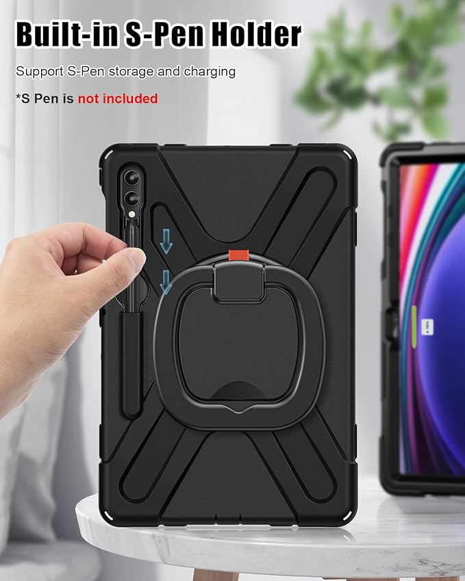 BRAECN Case for Samsung Galaxy Tab S10+/S9 FE+/S9+ Plus 12.4 Inch Heavy Duty Silicone Case with Screen Protector S Pen Holder Stable KickstandShoulder Strap for Galaxy Tab S8+/S7 FE/S7+ Black