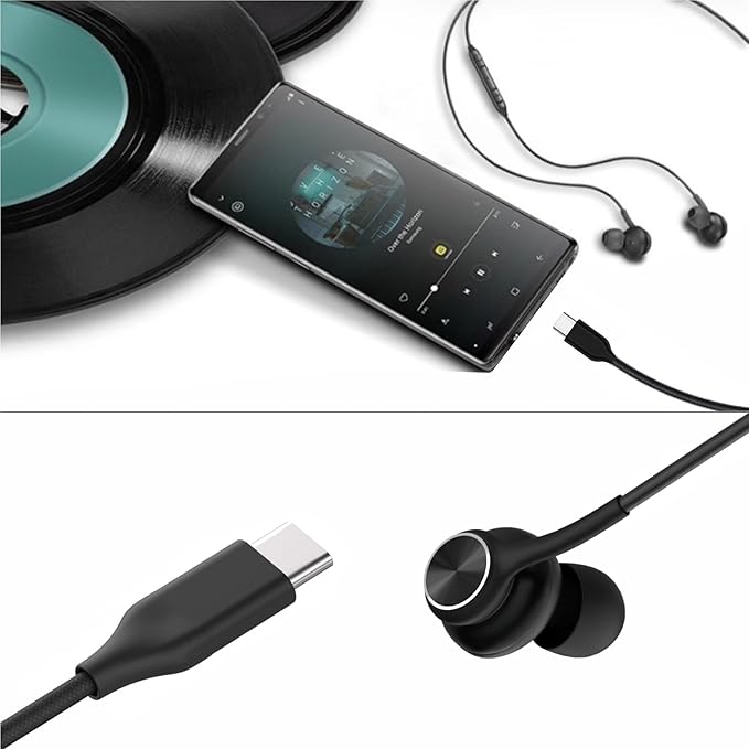 2026 Completely Upgraded Version Earbuds Stereo in-Ear Headphones 3-Year Warranty for Samsung Galaxy S25 S24 S23 S22 S21 S20 Note 10 10+ with Microphone and Volume Remote Type-C Connector-Black