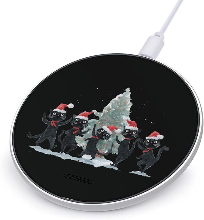 Christmas Tree Cat Dancing Phone Charger Magnetic Charging Pad Anti-Slip with USB Cable
