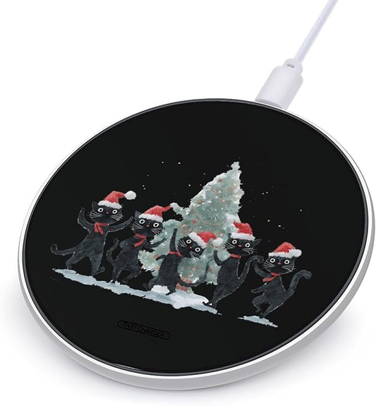 Christmas Tree Cat Dancing Phone Charger Magnetic Charging Pad Anti-Slip with USB Cable