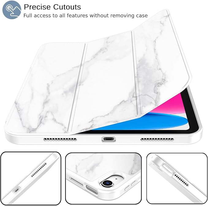 iMieet iPad (A16) Case 11th Gen/iPad 10th Generation Case [11-Inch 2025/10.9 Inch 2022] with Pencil Holder Trifold Stand Smart Cover with Soft TPU BackAuto Wake/Sleep(New Marble White)