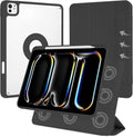 Case for iPad Pro 11 inch M5/M4 (2025/2024 6th/5th Generation) Removable and Detachable Magnetic Cover with Pencil Holder Vertical Adjustable Stand Tri-Fold Multi-Angle Black