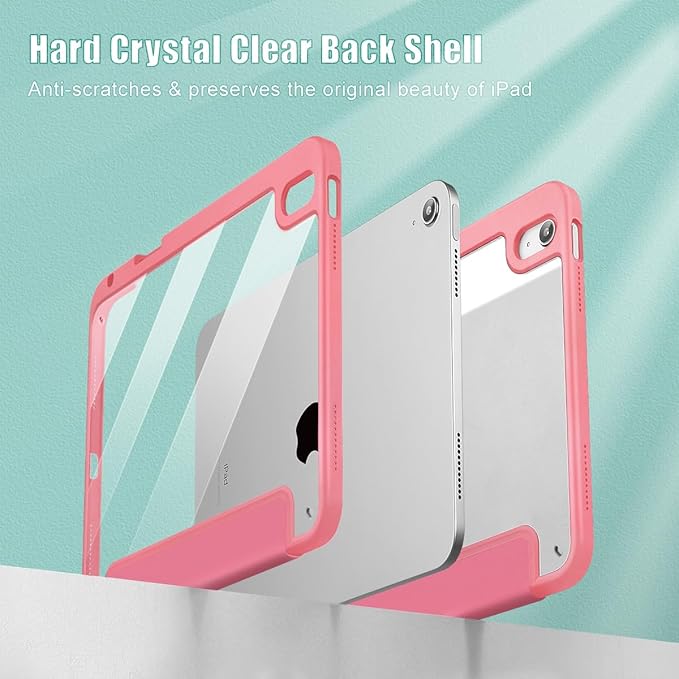 Tuiklol for iPad (A16 Chip) 11th Generation 11 inch 2025 / iPad 10th Generation 10.9 inch 2022 Case Buit in Pencil Holder with Clear Back Shell Cover Trifold Stand Auto Wake/Sleep Watermelon Red