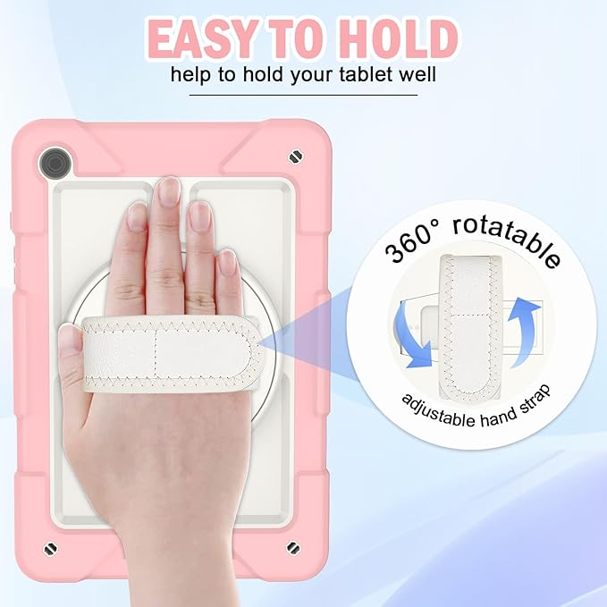 BMOUO for Samsung Galaxy Tab A9+/A9 Plus Case 11 2023 (SM-X210/X216/X218) Shockproof Galaxy Tab A9 Plus Case with Rotating Stand and Hand/Shoulder Strap Pink