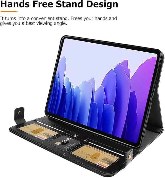 Dteck Case for Galaxy Tab S10 Plus/S9 FE Plus/S9+/S8+/S7 FE/S7+ 12.4Business PU Leather Fold Stand Protective Cover with S Pen Holder Shoulder Hand Strap Card Slots Bag Wallet CoverCoffee/Black
