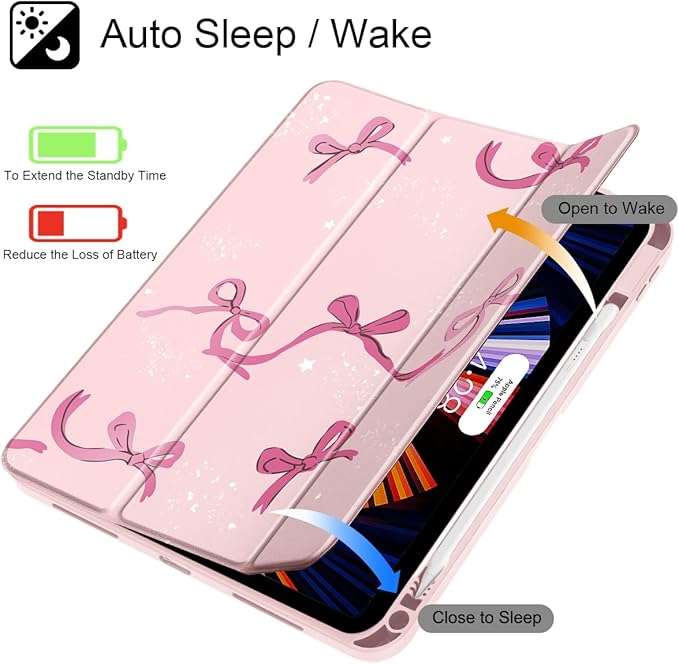 Tuiklol Case for iPad 11 inch (A16 Chip) 2025 Generation 11th / iPad 10.9 inch 2022 10th Gen Buit in Pencil Holder with Shockproof Cover Clear Transparent Back Shell Auto Wake/Sleep Bow-Pink